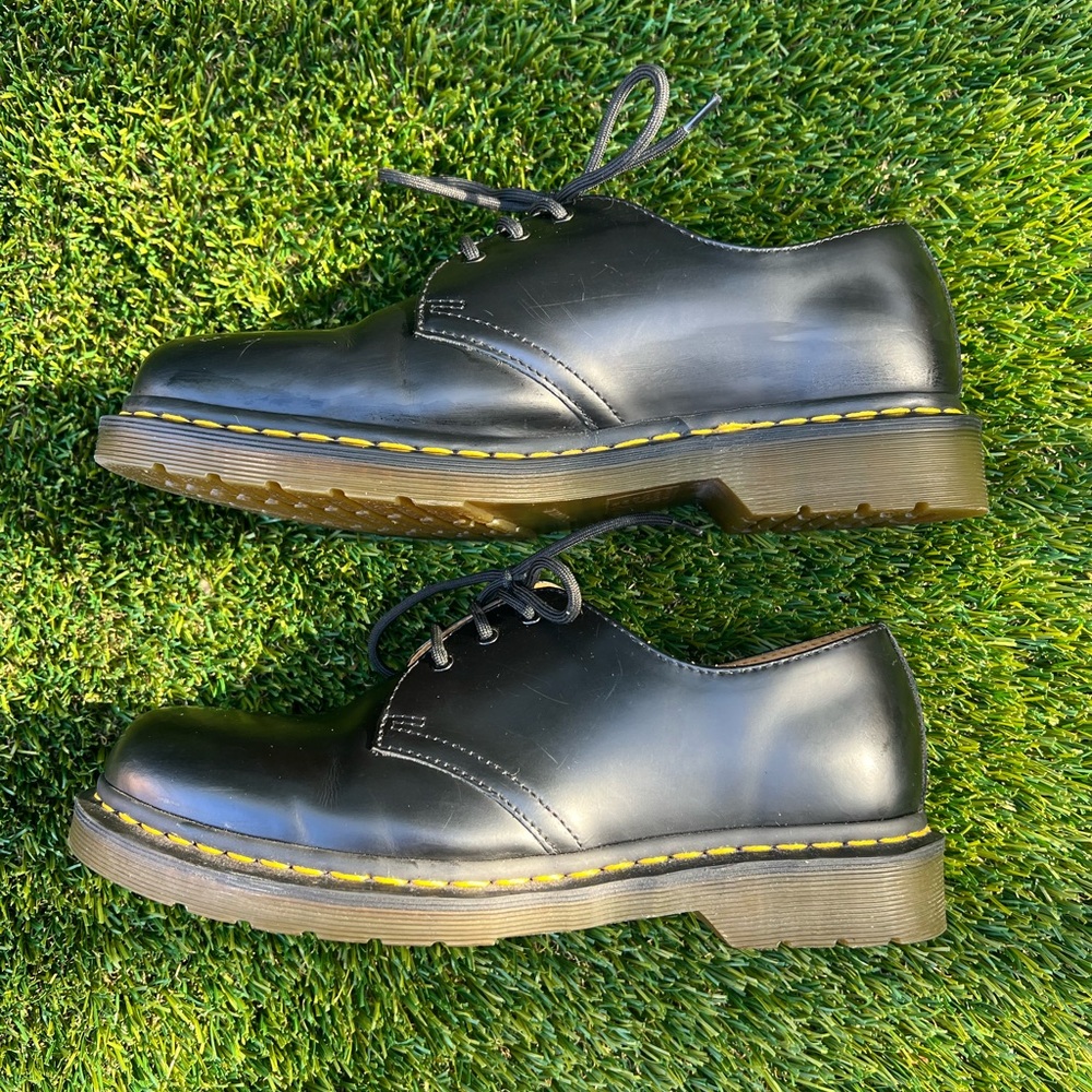 Dr. Martens Black Leather Oxfords with Brown Sole